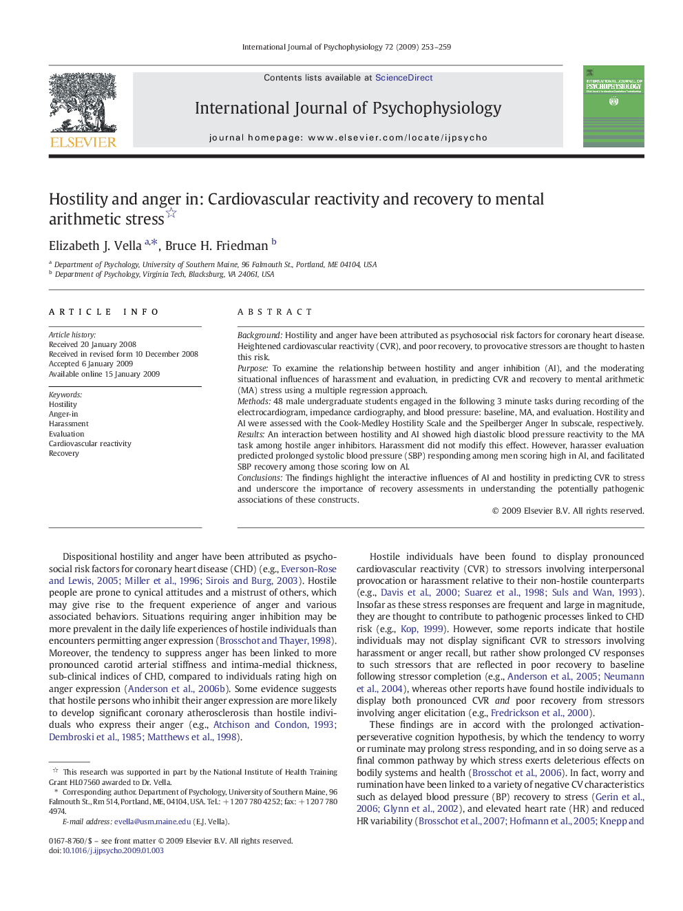 Hostility and anger in: Cardiovascular reactivity and recovery to mental arithmetic stress 