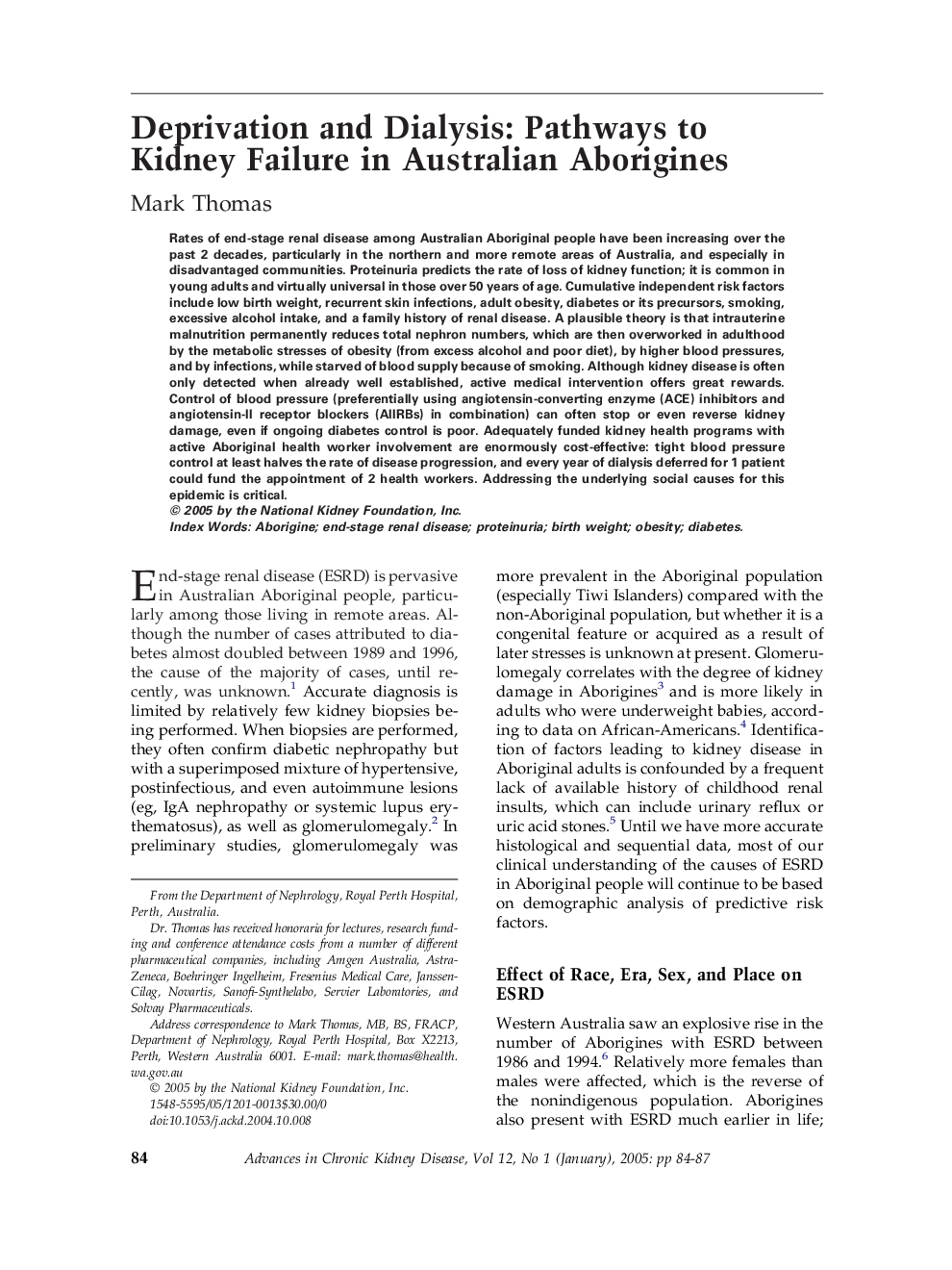 عکس صفحه اول مقاله: Deprivation and dialysis: Pathways to kidney failure in Australian Aborigines Deprivation and dialysis: Pathways to kidney failure in Australian Aborigines