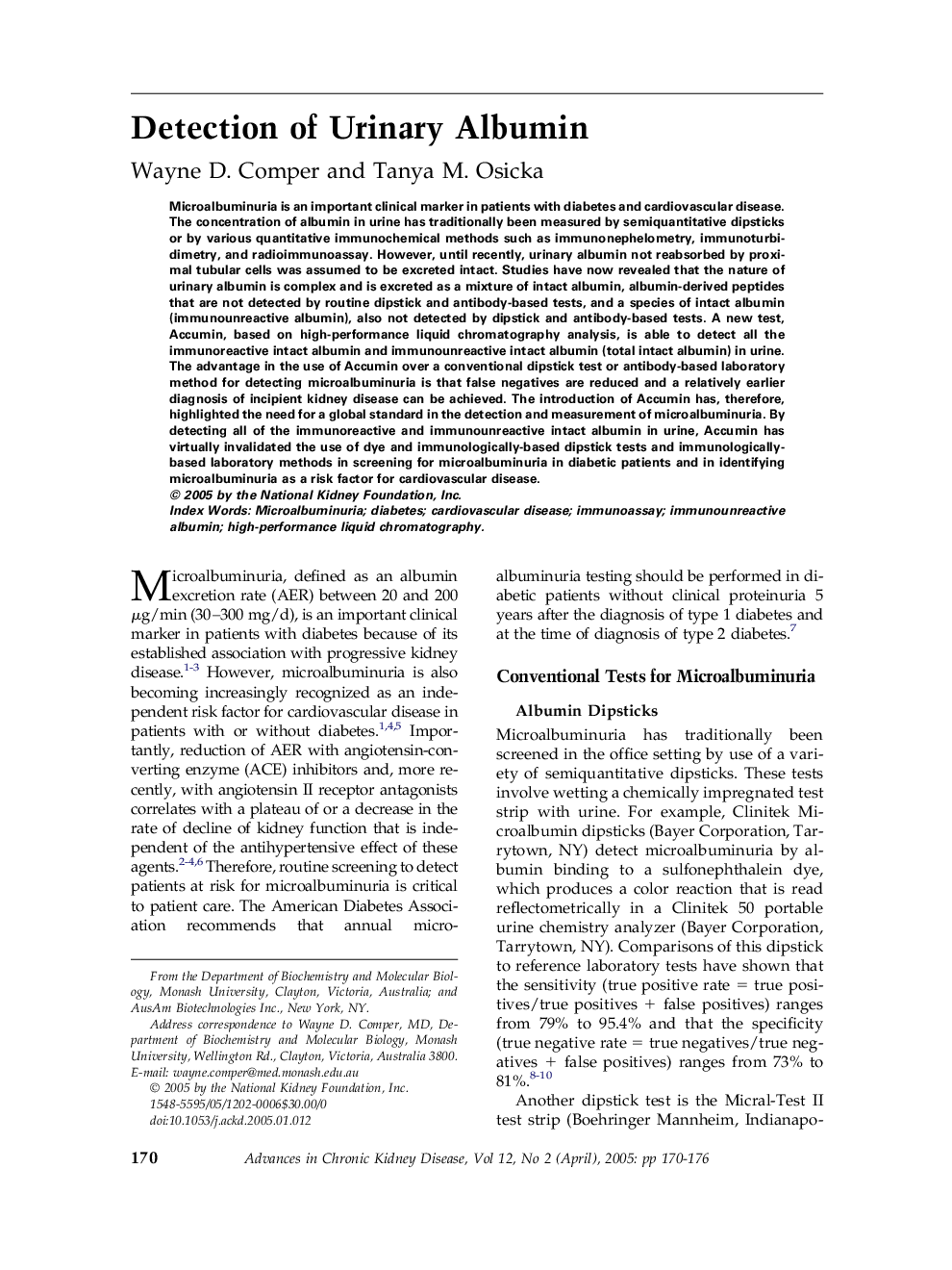 Detection of urinary albumin