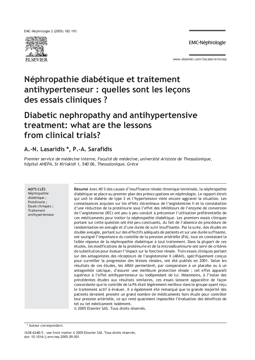 Néphropathie diabétique et traitement antihypertenseurÂ : quelles sont les leçons des essais cliniquesÂ ?