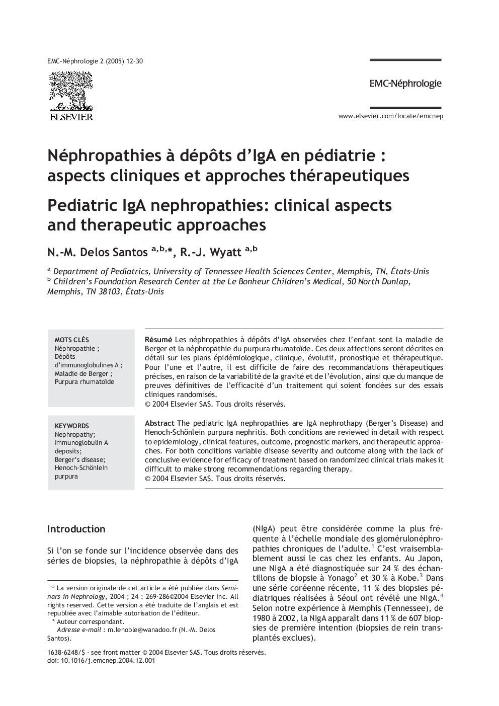 Néphropathies Ã  dépÃ´ts d'IgA en pédiatrie : aspects cliniques et approches thérapeutiques