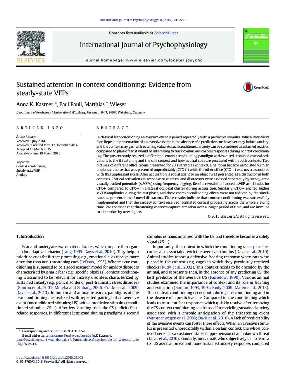 Sustained attention in context conditioning: Evidence from steady-state VEPs