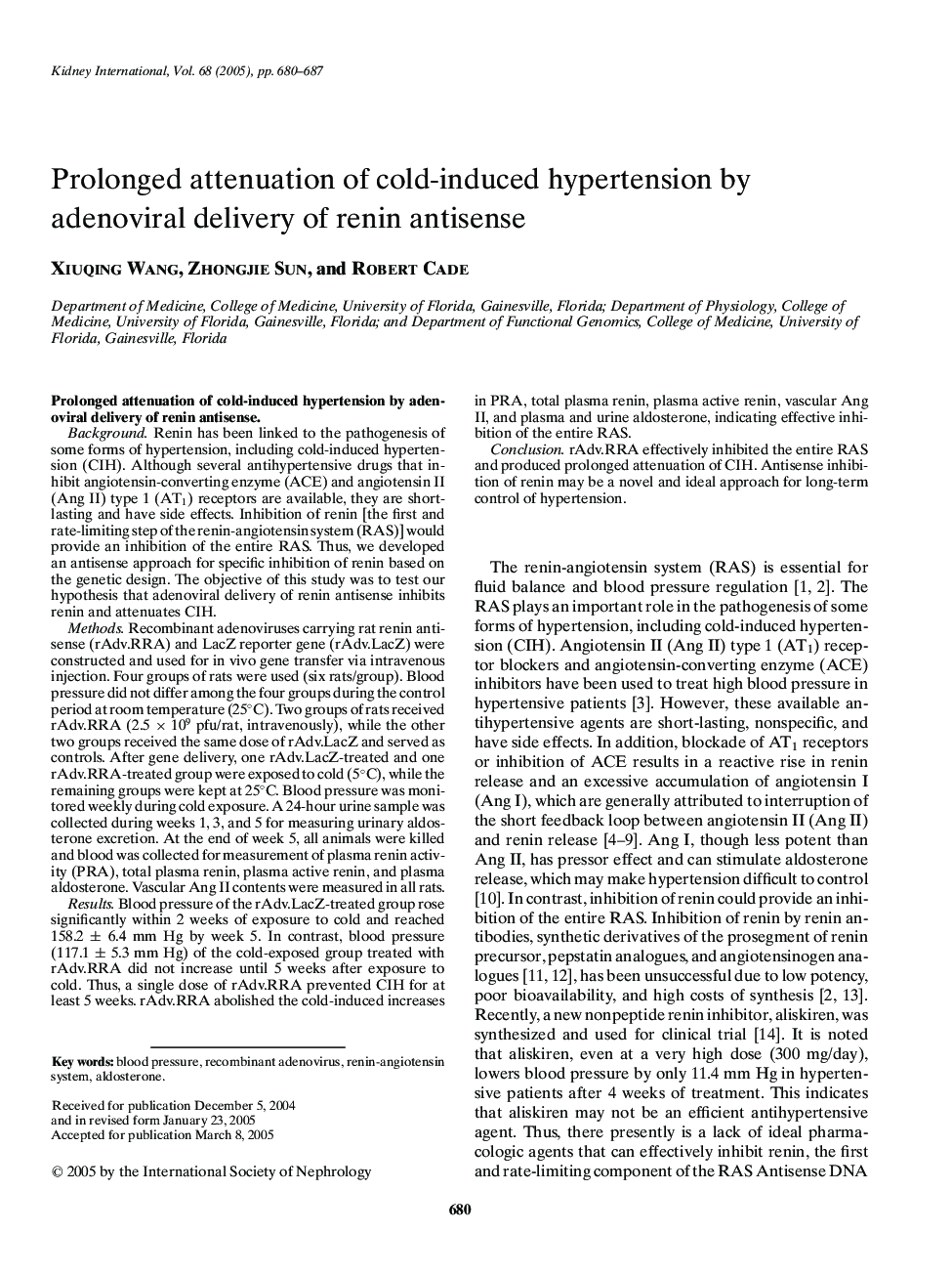 Prolonged attenuation of cold-induced hypertension by adenoviral delivery of renin antisense