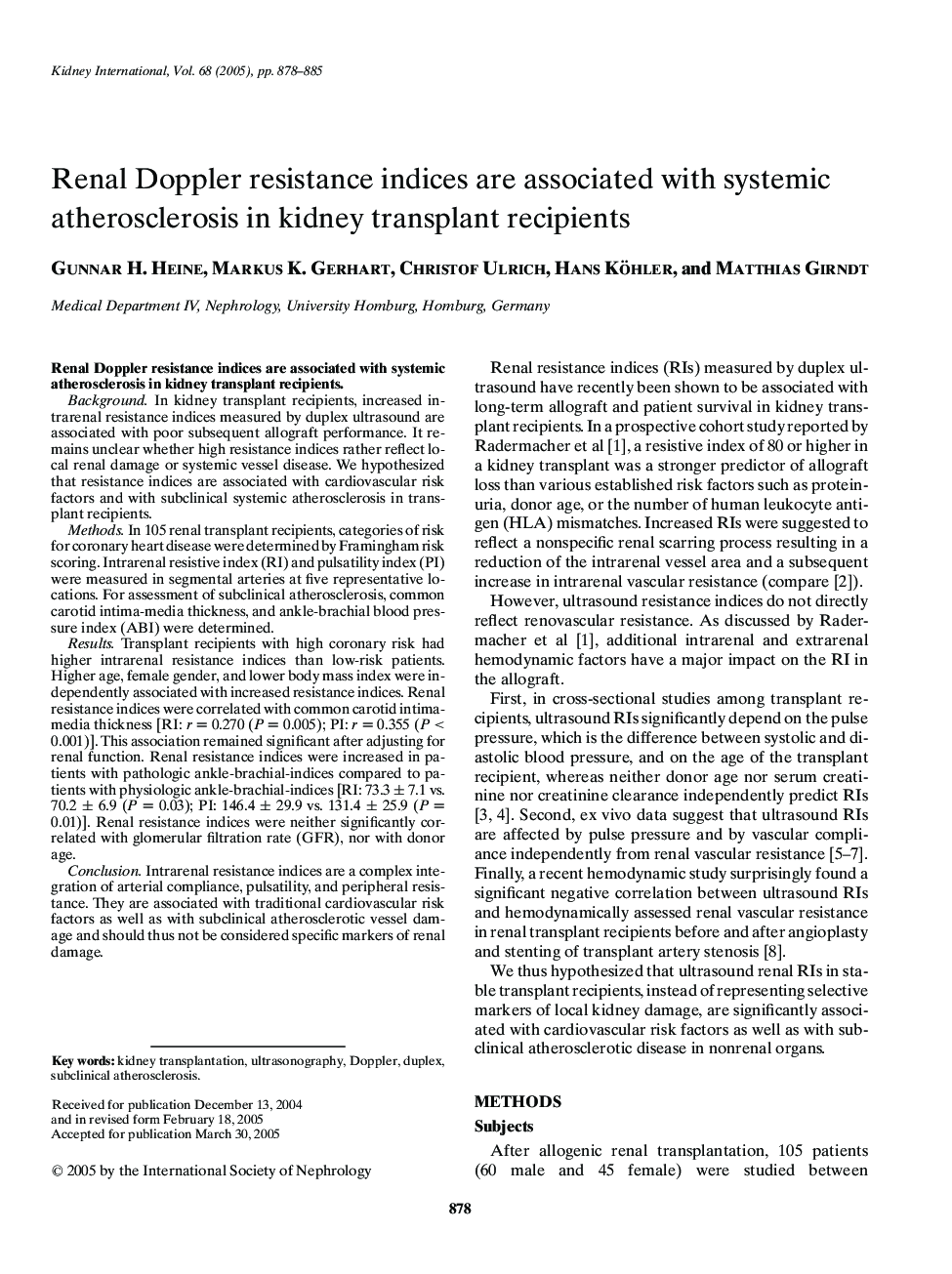 Renal Doppler resistance indices are associated with systemic atherosclerosis in kidney transplant recipients