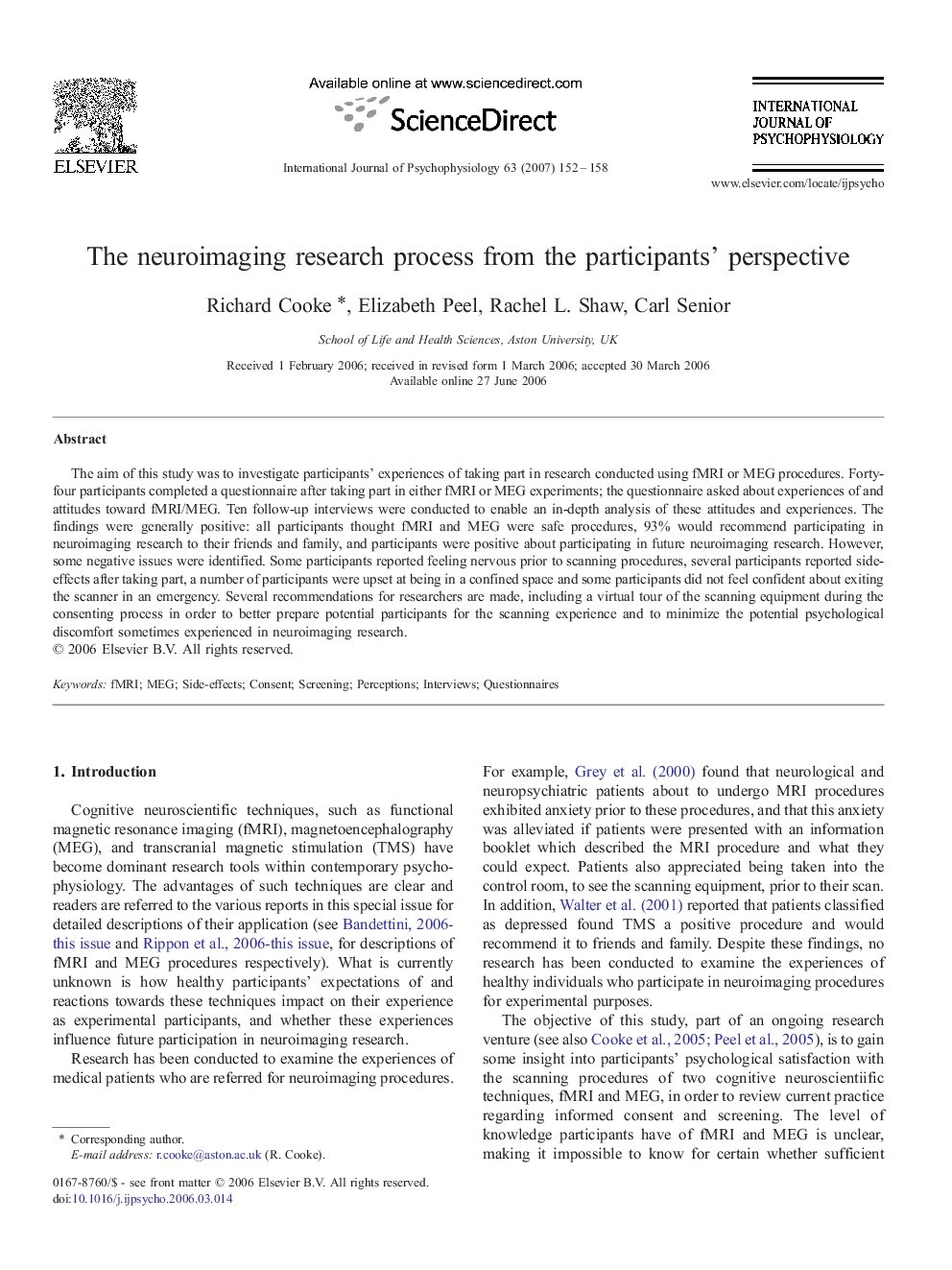 The neuroimaging research process from the participants' perspective