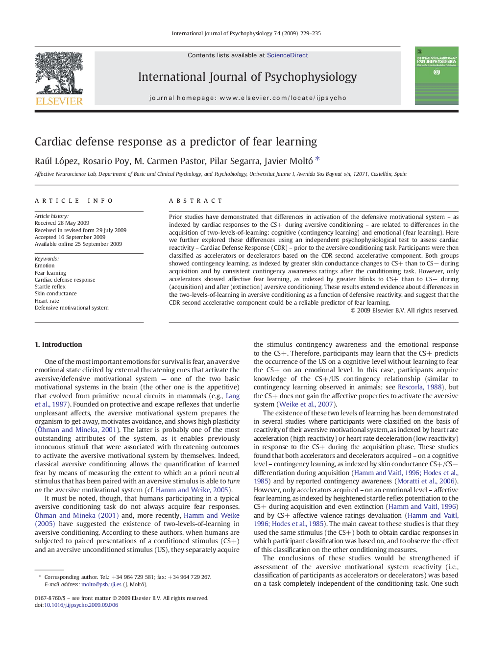 Cardiac defense response as a predictor of fear learning