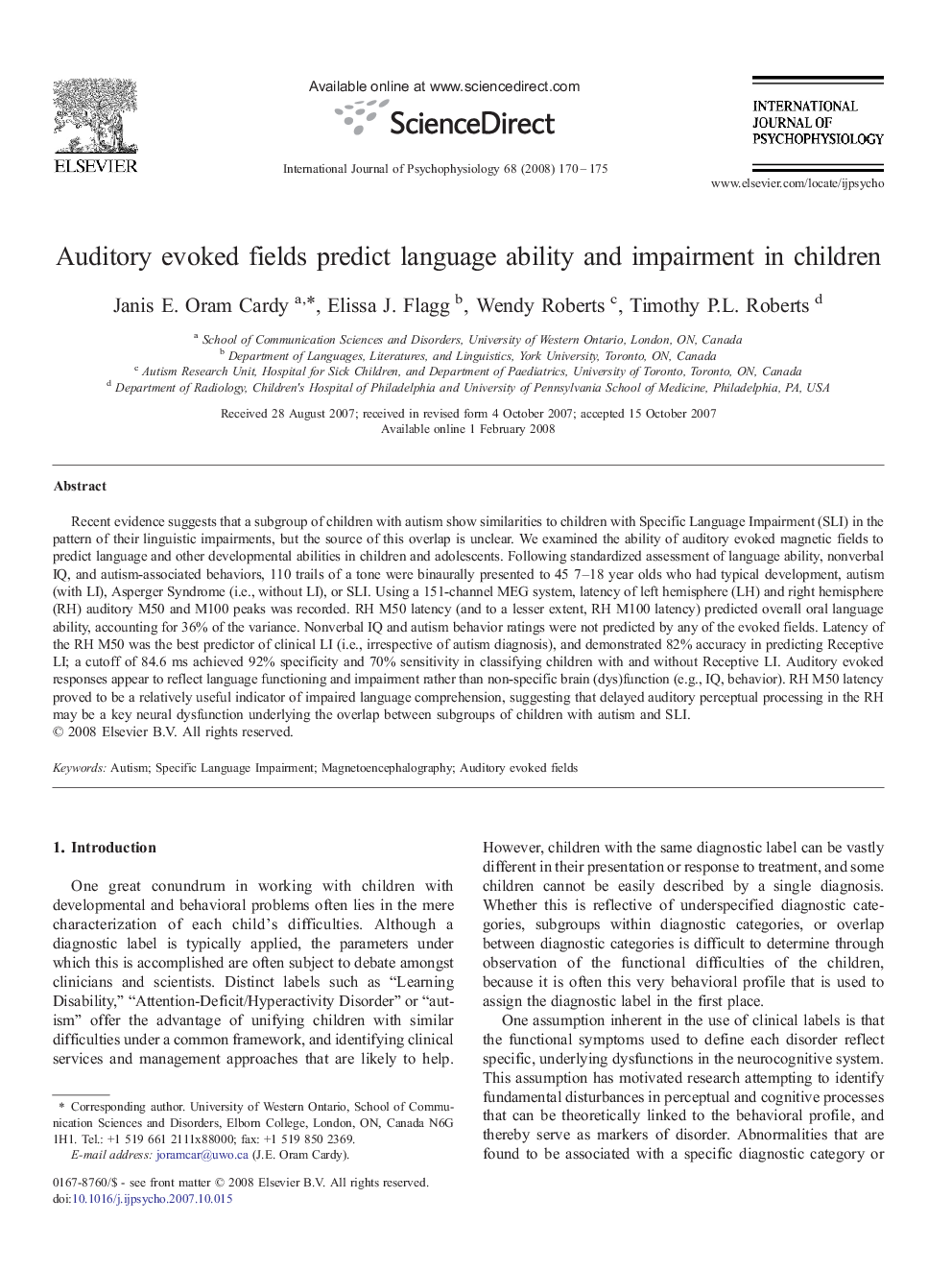 Auditory evoked fields predict language ability and impairment in children