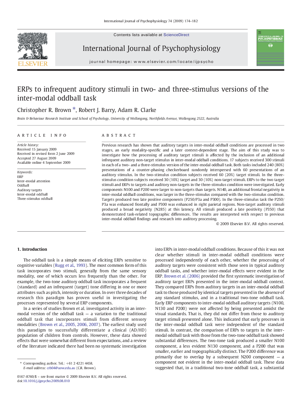 ERPs to infrequent auditory stimuli in two- and three-stimulus versions of the inter-modal oddball task