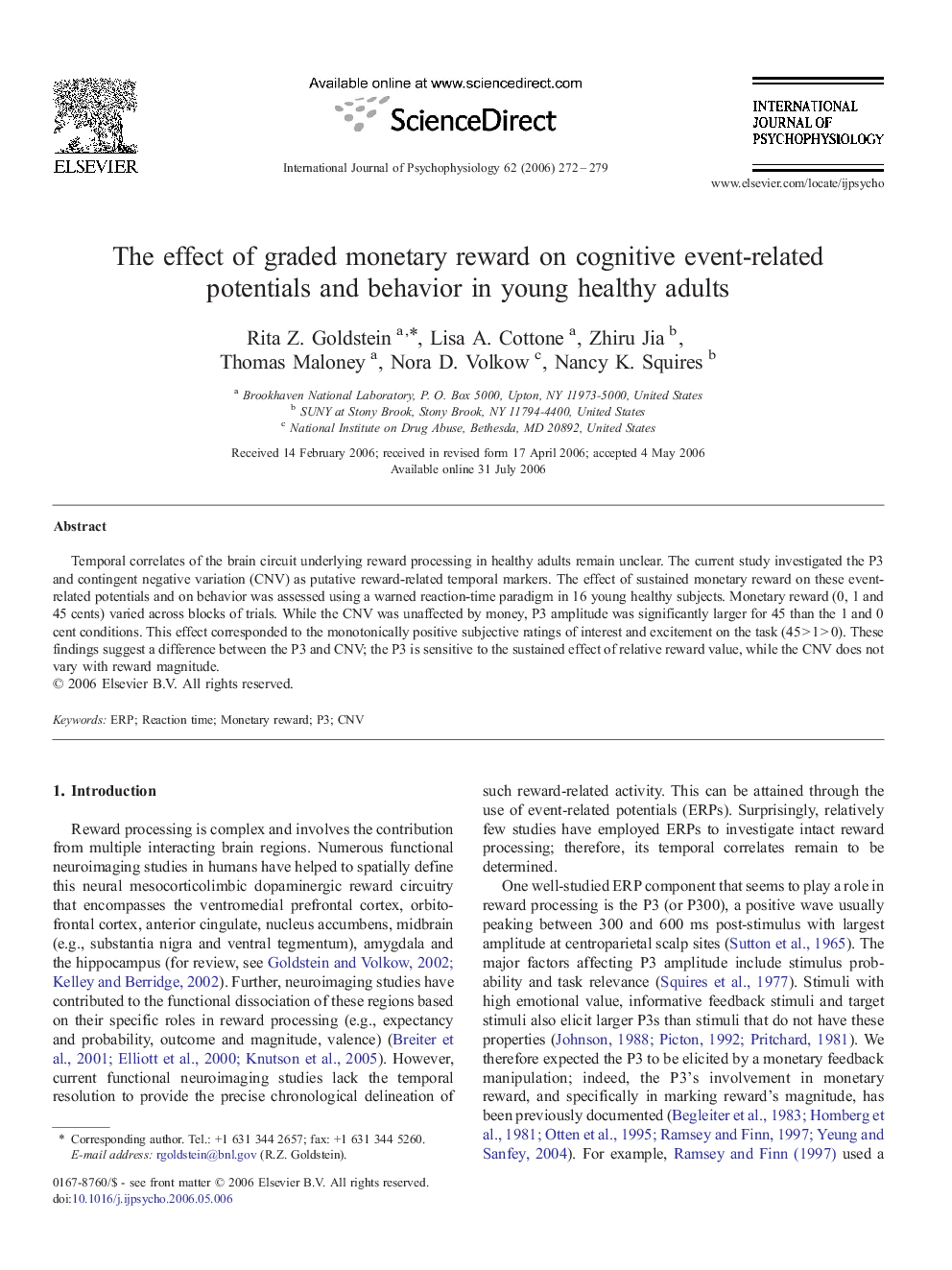 The effect of graded monetary reward on cognitive event-related potentials and behavior in young healthy adults