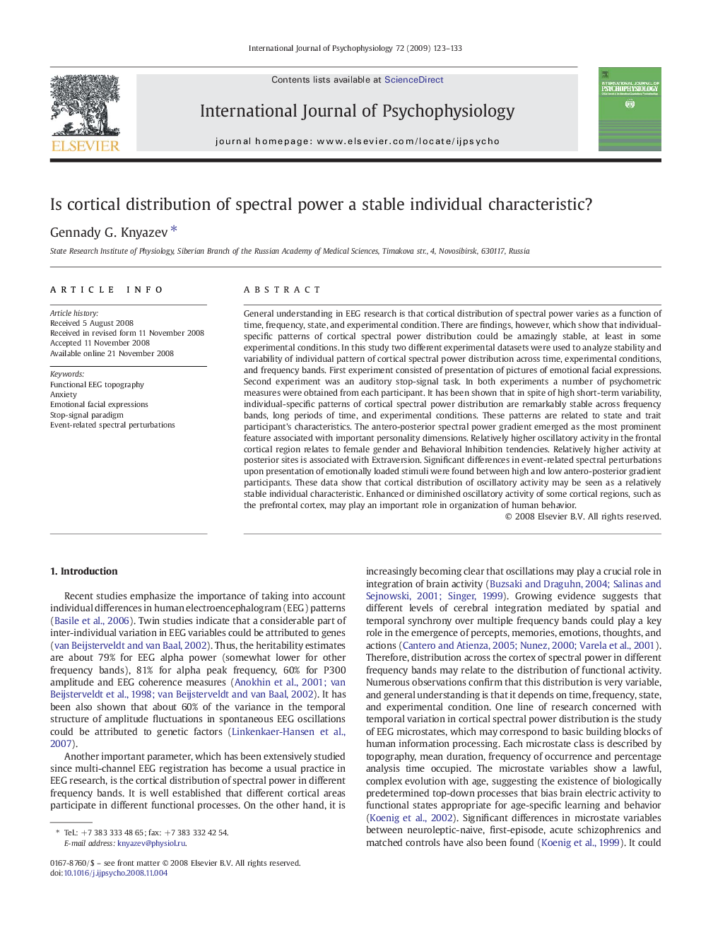 Is cortical distribution of spectral power a stable individual characteristic?