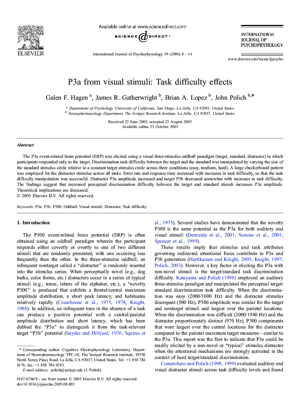 P3a from visual stimuli: Task difficulty effects
