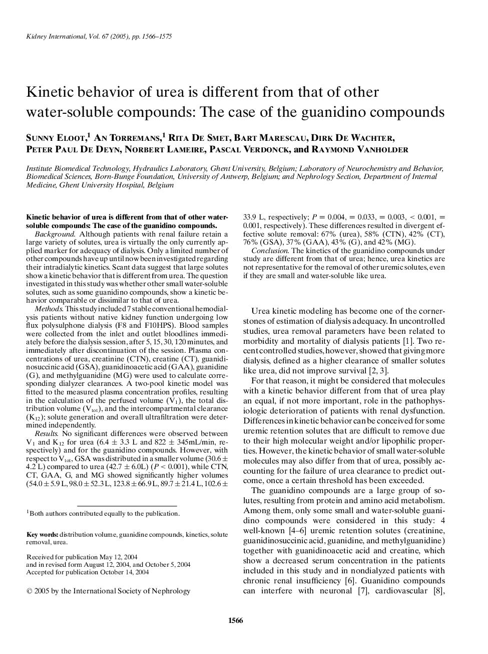 Kinetic behavior of urea is different from that of other water-soluble compounds: The case of the guanidino compounds