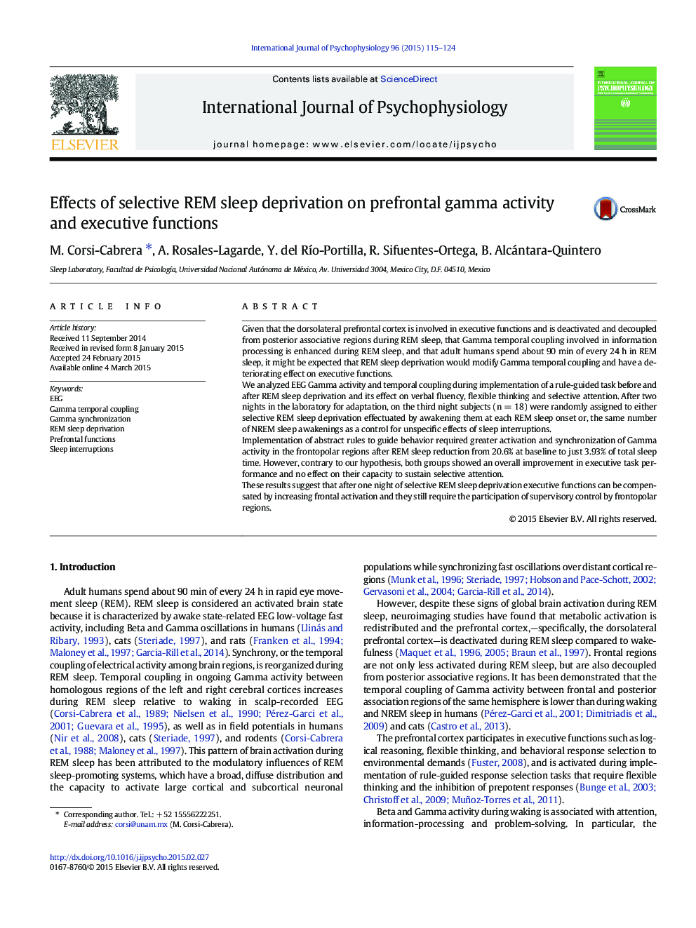 Effects of selective REM sleep deprivation on prefrontal gamma activity and executive functions