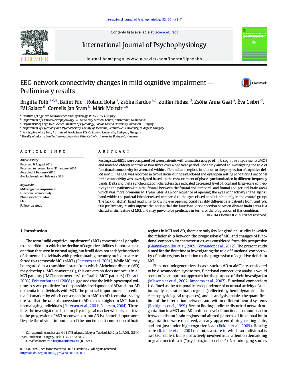 EEG network connectivity changes in mild cognitive impairment — Preliminary results