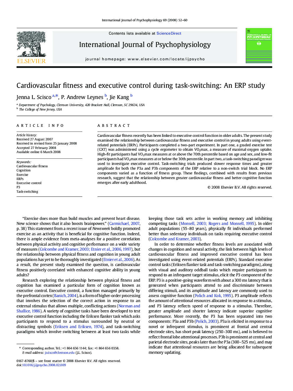 Cardiovascular fitness and executive control during task-switching: An ERP study