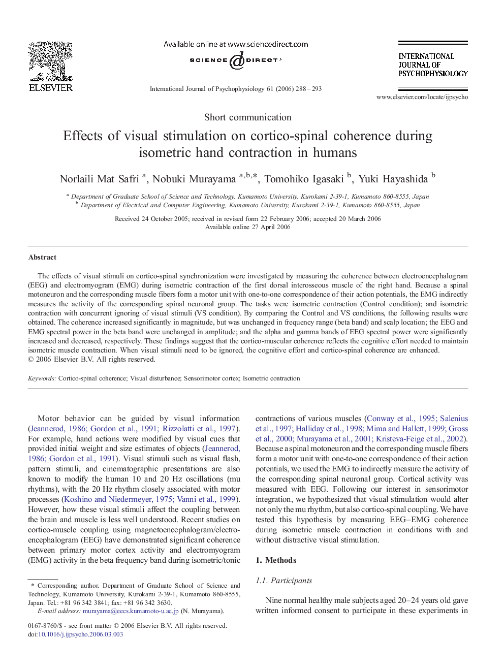 Effects of visual stimulation on cortico-spinal coherence during isometric hand contraction in humans