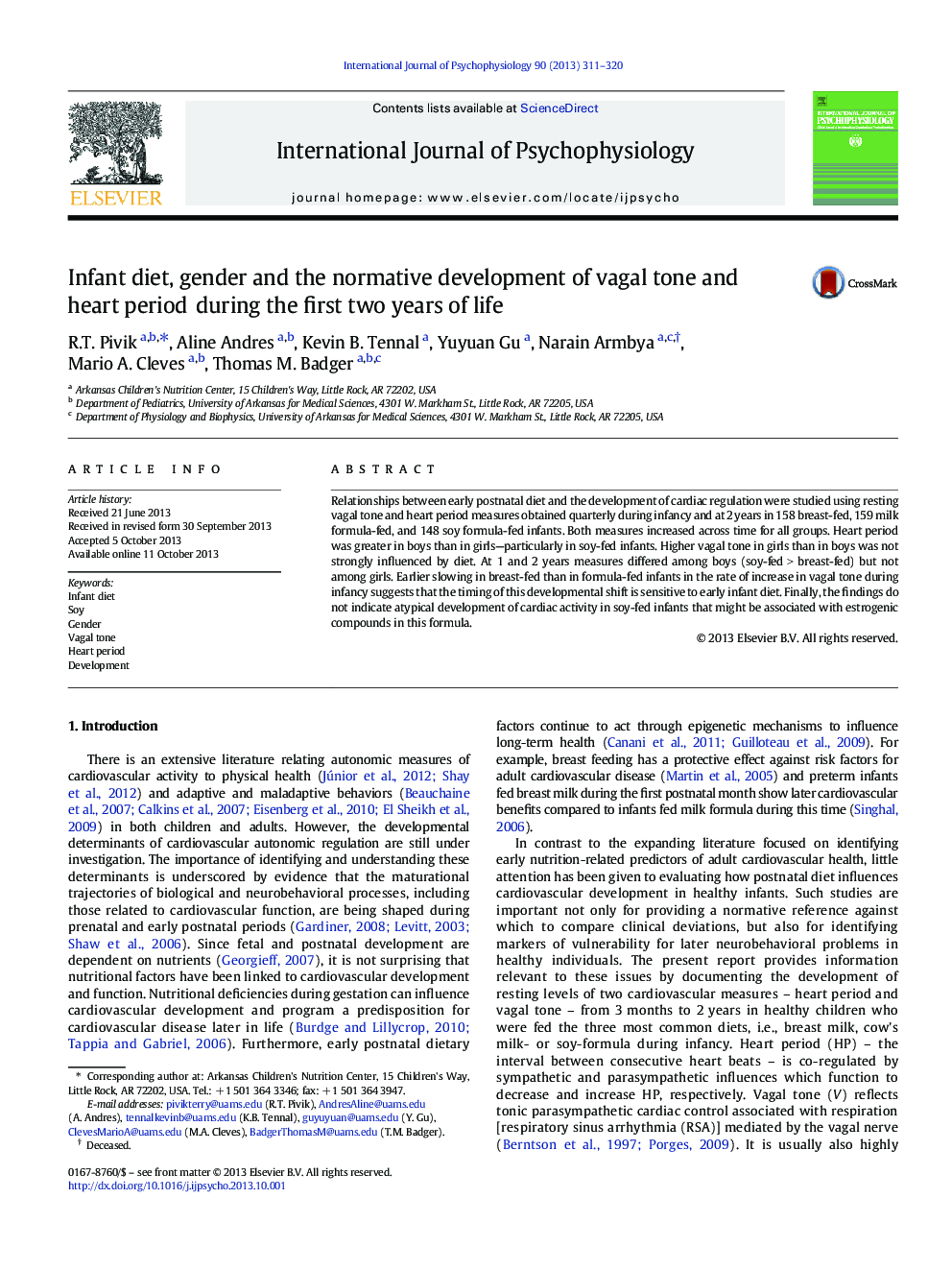 Infant diet, gender and the normative development of vagal tone and heart period during the first two years of life