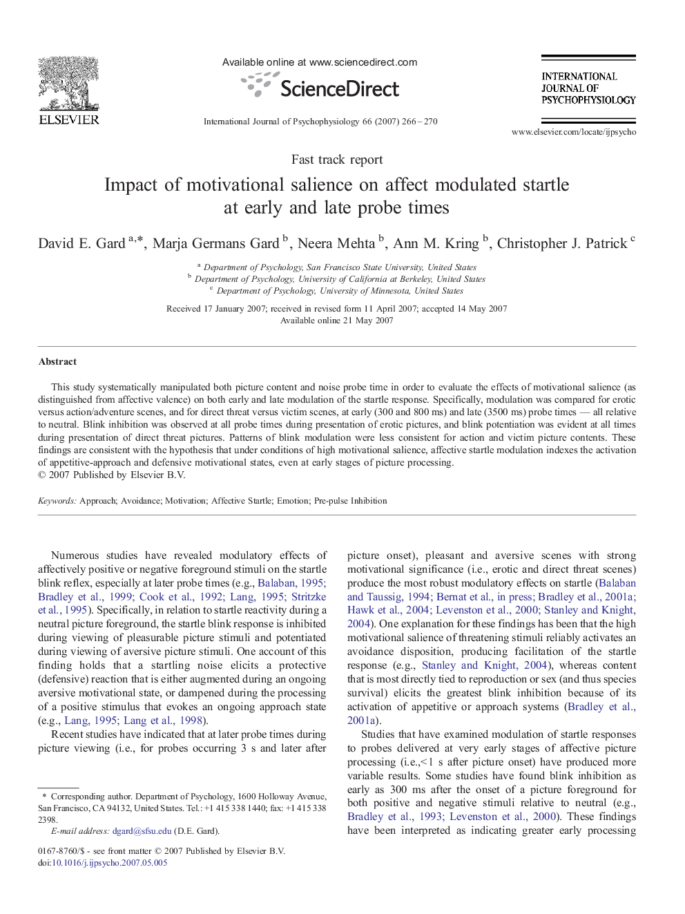 Impact of motivational salience on affect modulated startle at early and late probe times