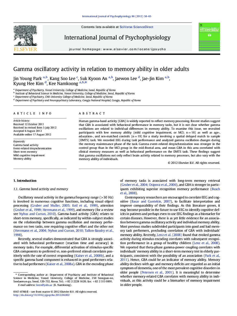 Gamma oscillatory activity in relation to memory ability in older adults