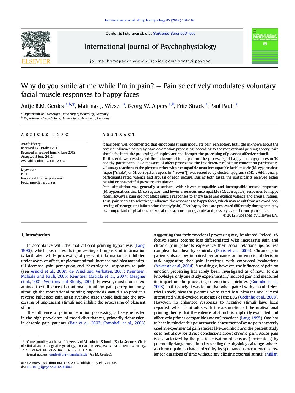 Why do you smile at me while I'm in pain? — Pain selectively modulates voluntary facial muscle responses to happy faces