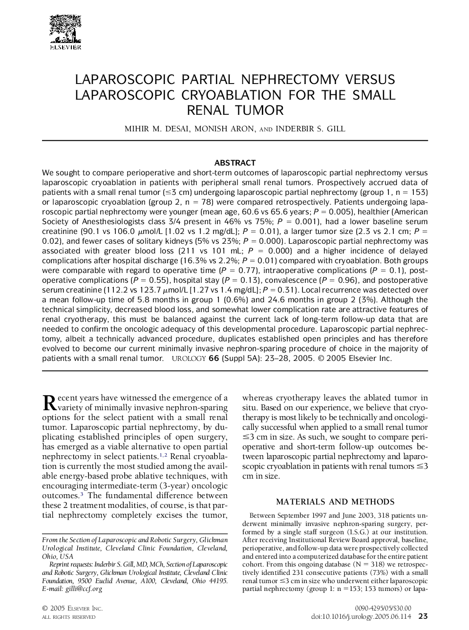 Laparoscopic partial nephrectomy versus laparoscopic cryoablation for the small renal tumor