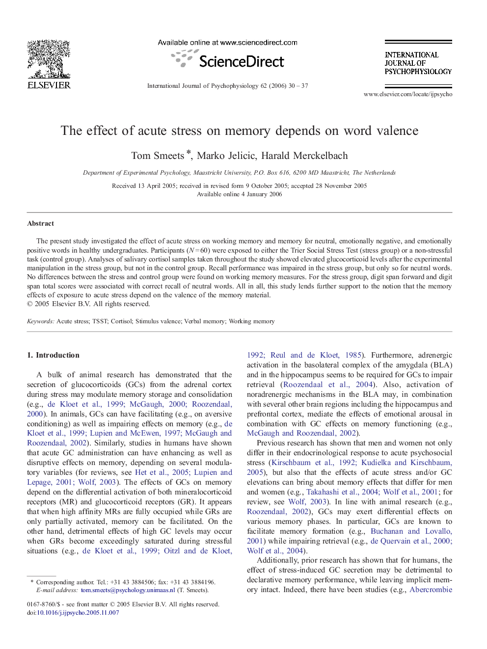 The effect of acute stress on memory depends on word valence