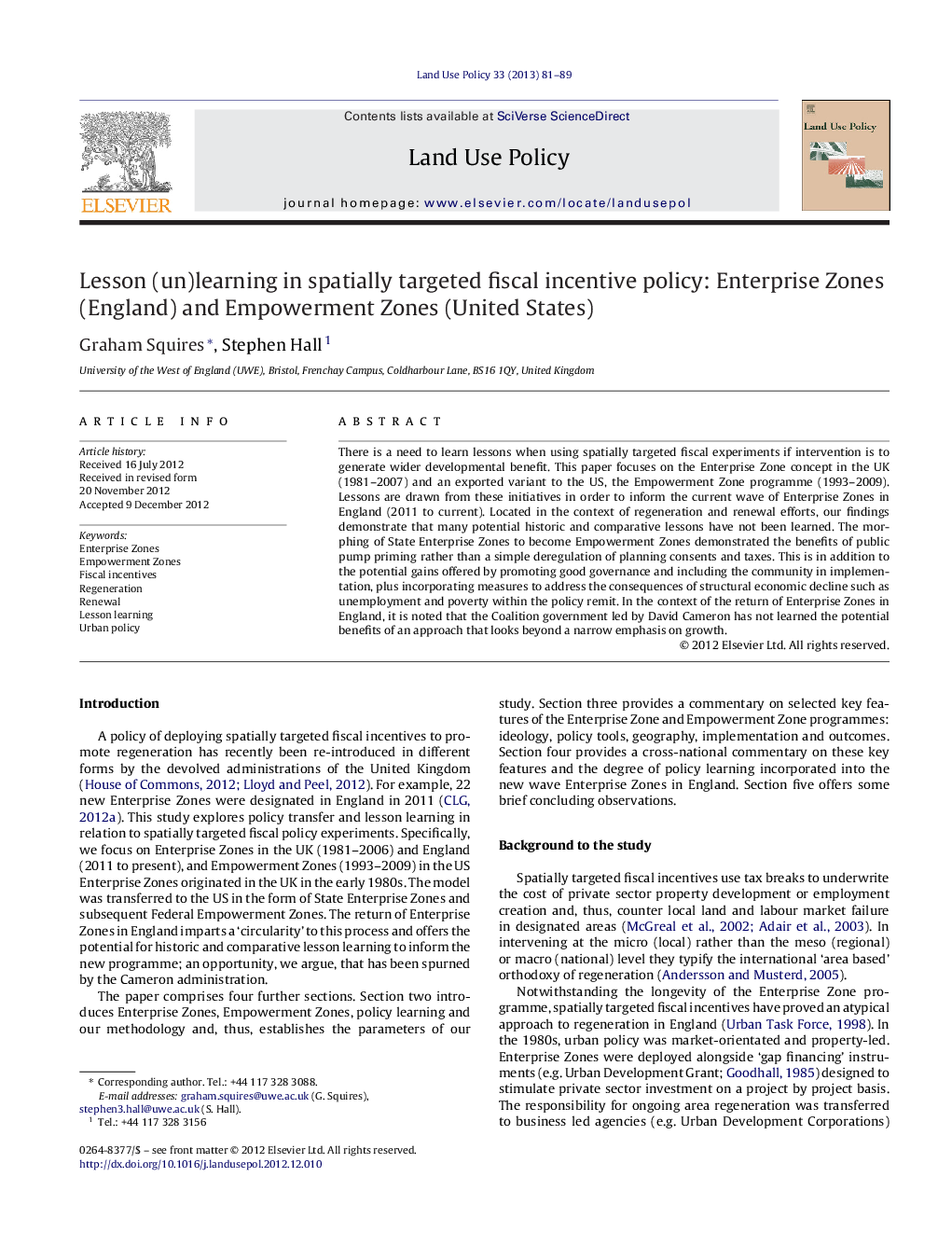 (عدم) یادگیری درس در سیاست تشویق مالی هدفمند فضایی: مناطق شرکت (انگلستان) و توانمندسازی مناطق (ایالات متحده آمریکا)