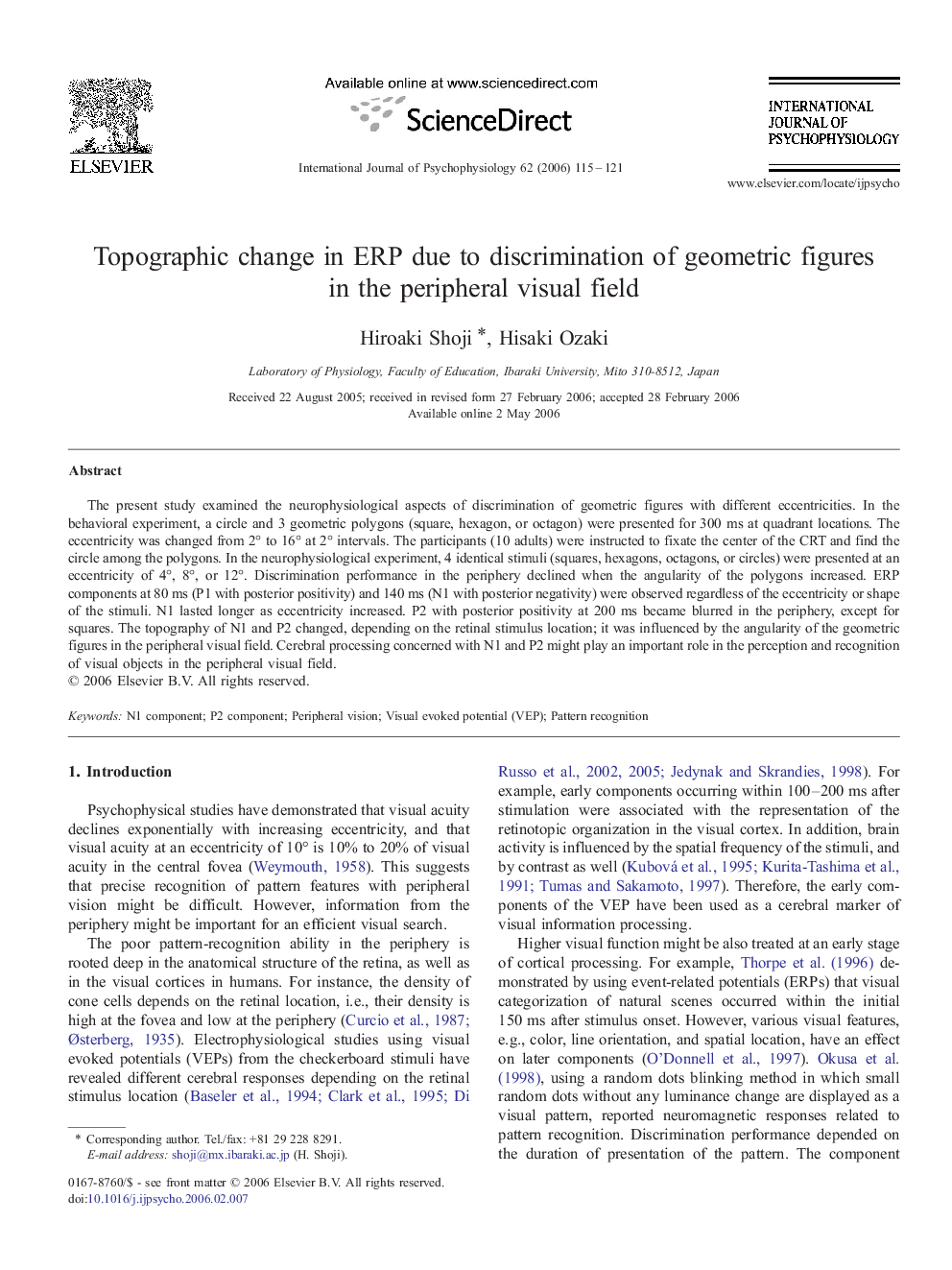 Topographic change in ERP due to discrimination of geometric figures in the peripheral visual field