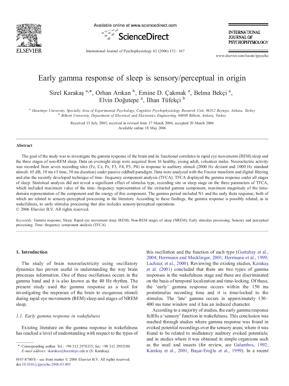 Early gamma response of sleep is sensory/perceptual in origin