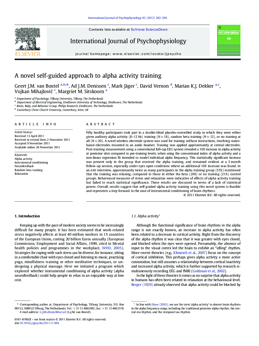 A novel self-guided approach to alpha activity training