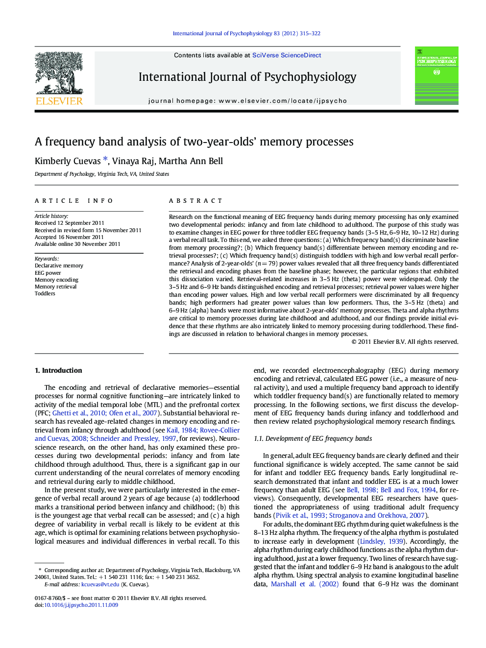 A frequency band analysis of two-year-olds’ memory processes