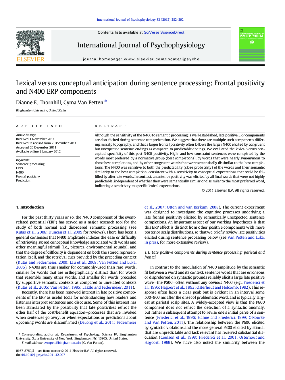 Lexical versus conceptual anticipation during sentence processing: Frontal positivity and N400 ERP components