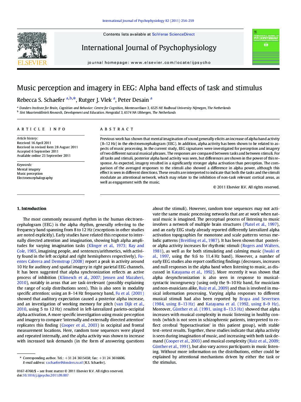 Music perception and imagery in EEG: Alpha band effects of task and stimulus