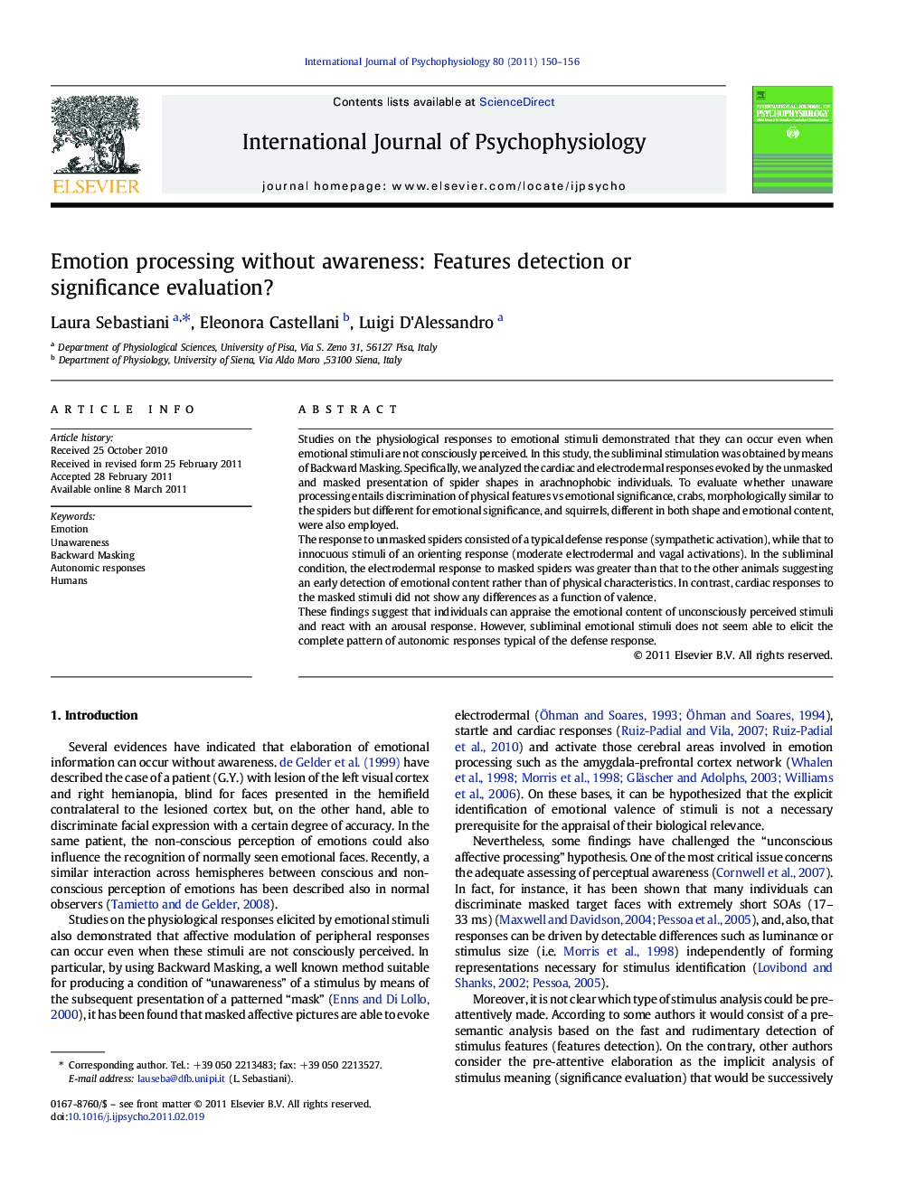 Emotion processing without awareness: Features detection or significance evaluation?