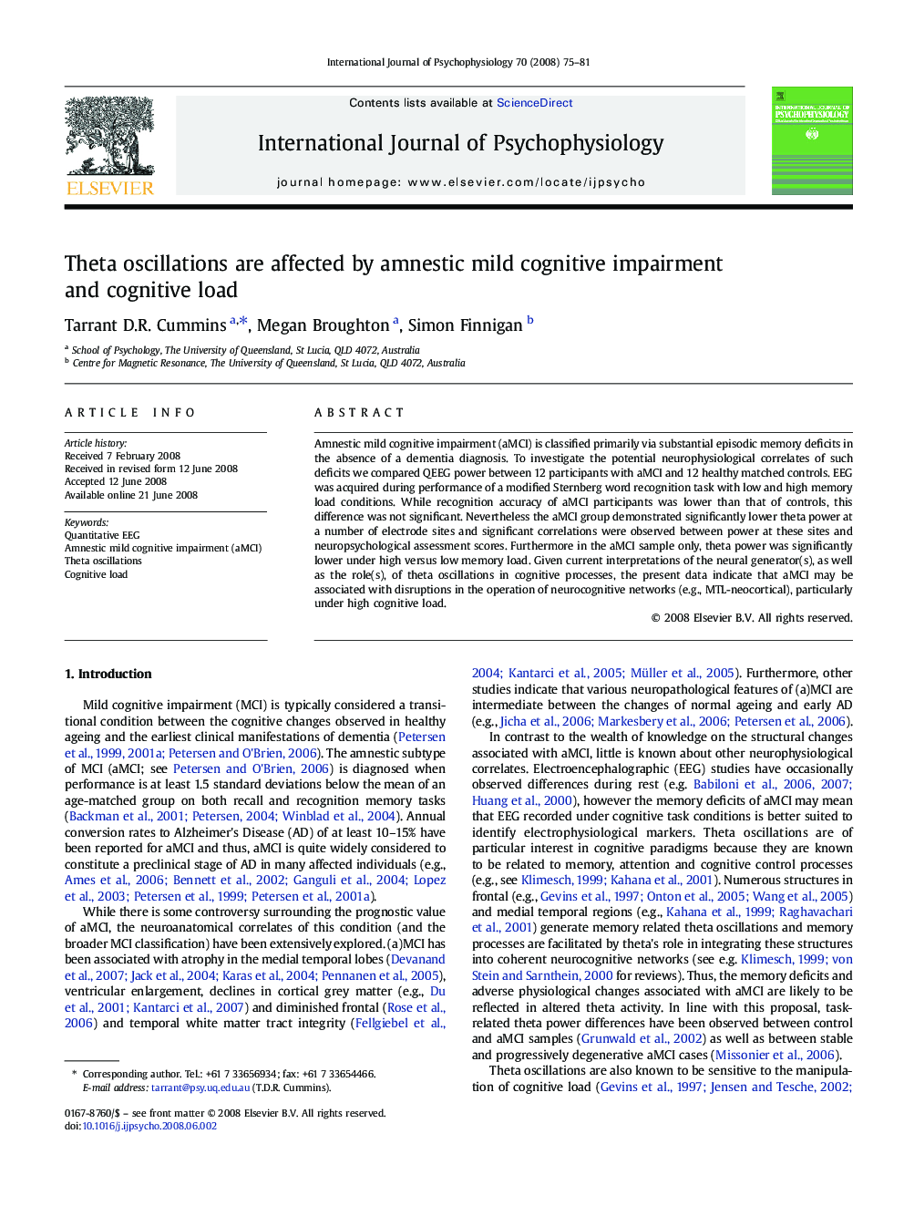 Theta oscillations are affected by amnestic mild cognitive impairment and cognitive load