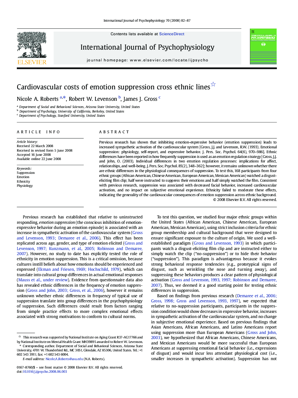 Cardiovascular costs of emotion suppression cross ethnic lines 