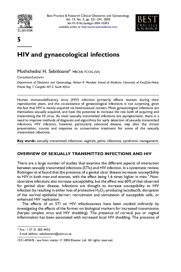 HIV and gynaecological infections