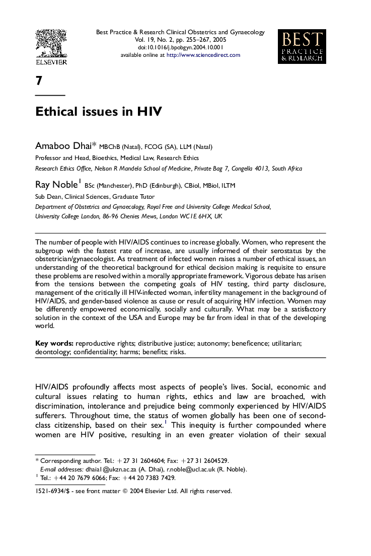 Ethical issues in HIV