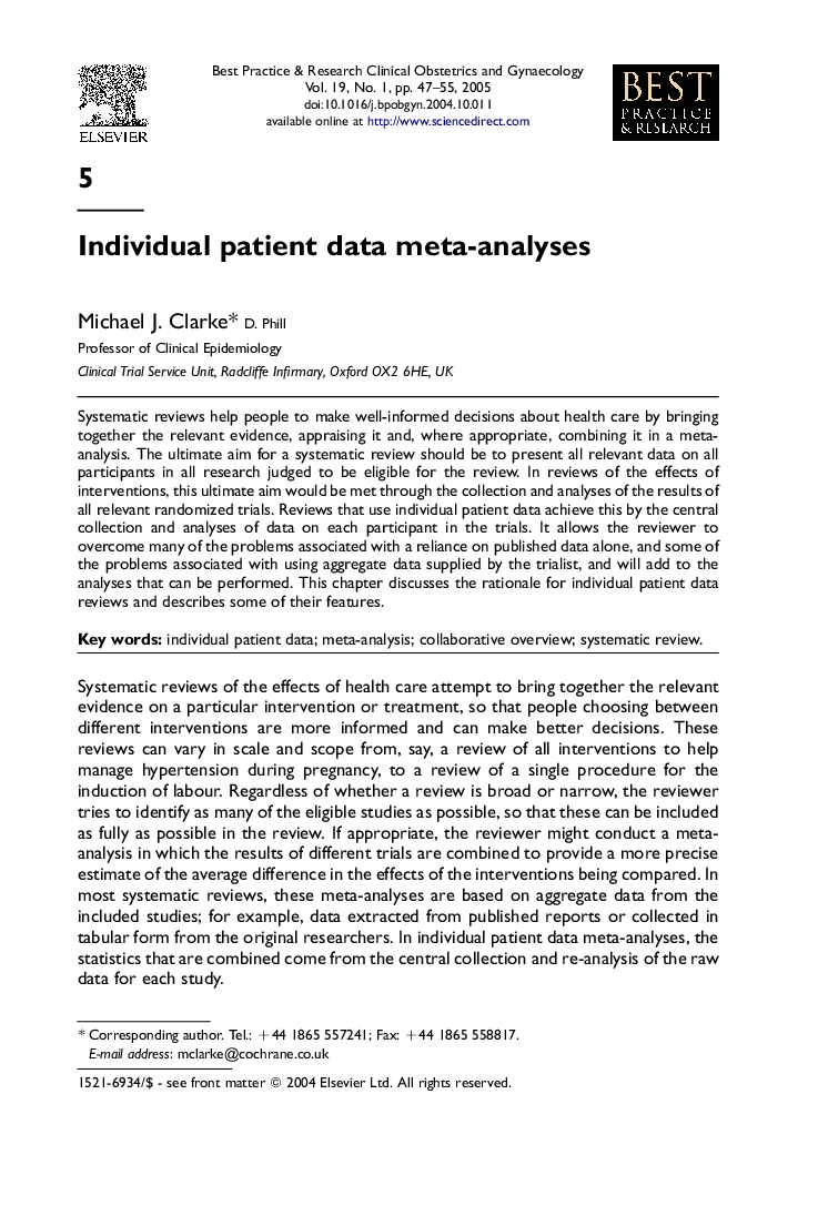 Individual patient data meta-analyses