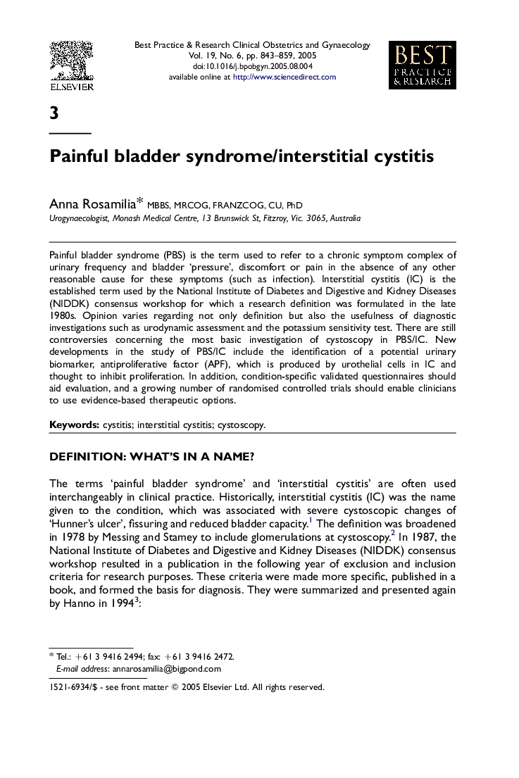 Painful bladder syndrome/interstitial cystitis