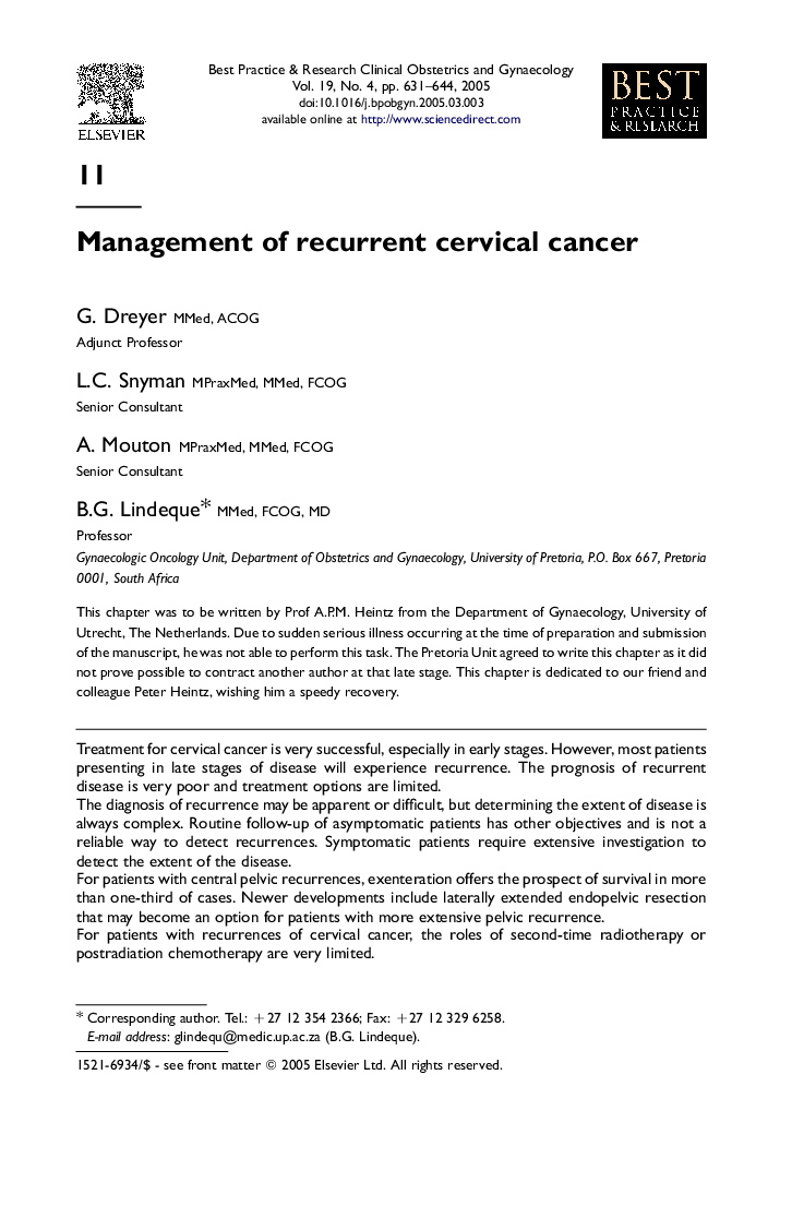 Management of recurrent cervical cancer