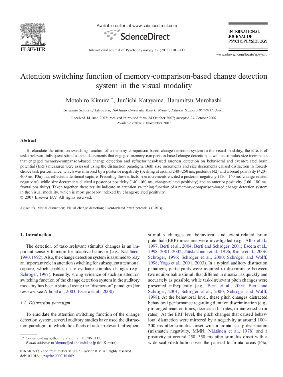 Attention switching function of memory-comparison-based change detection system in the visual modality