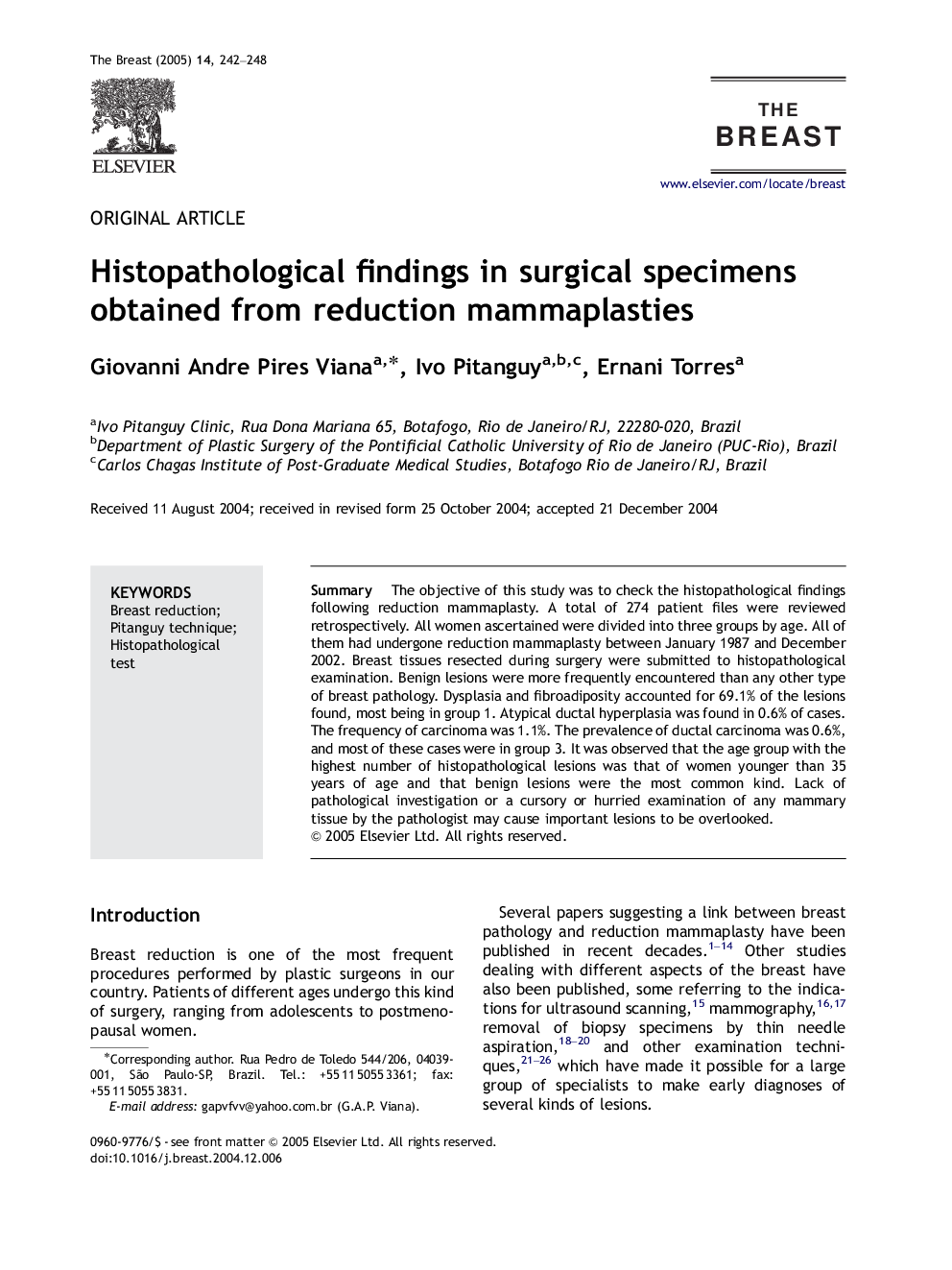 Histopathological findings in surgical specimens obtained from reduction mammaplasties