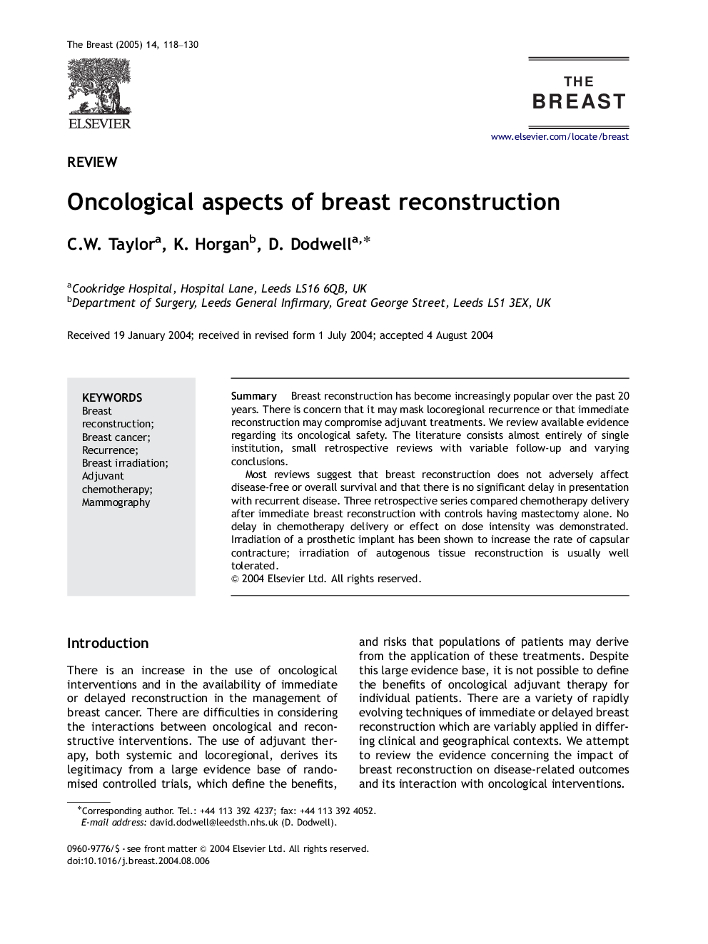 Oncological aspects of breast reconstruction