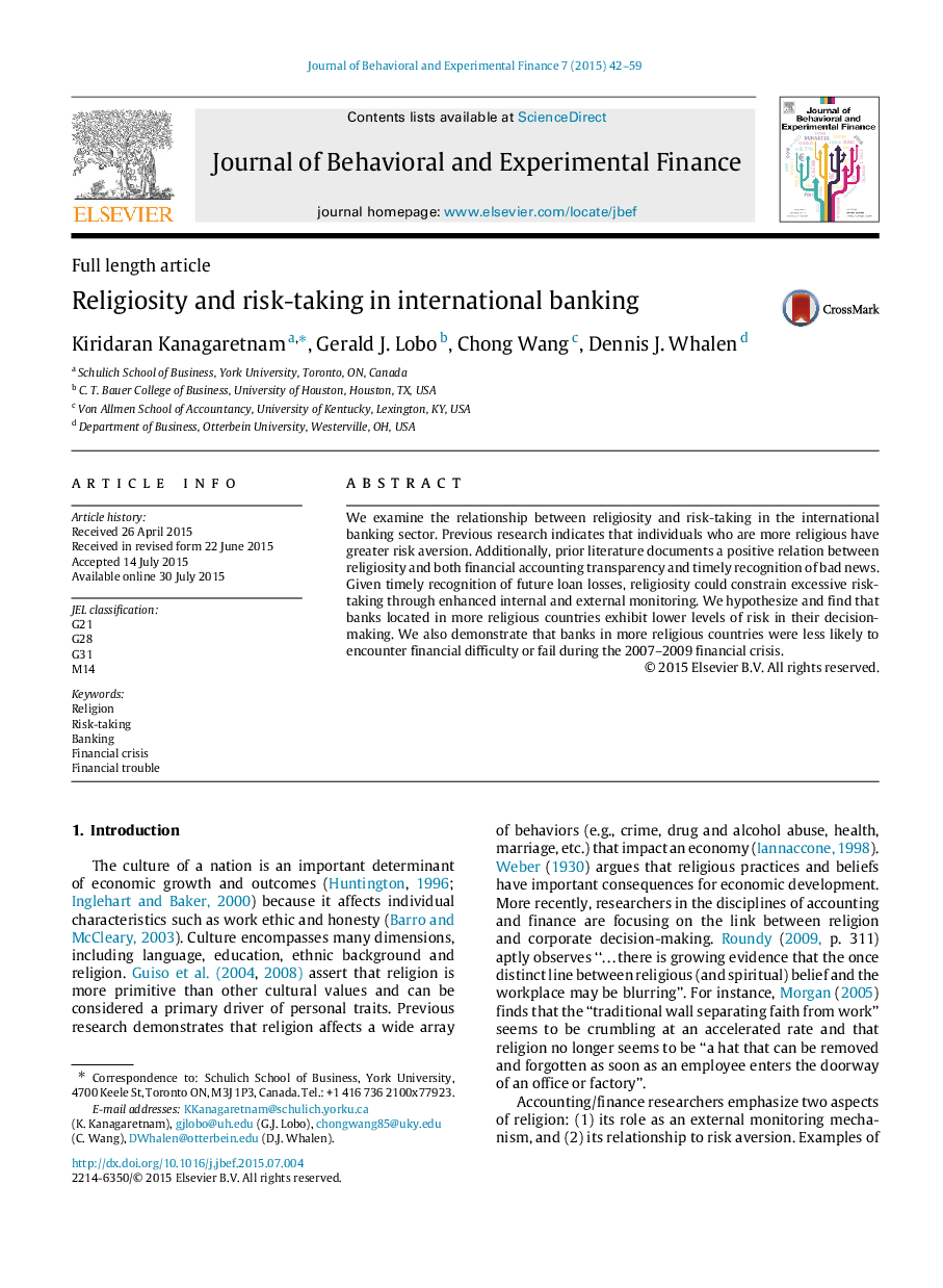 Religiosity and risk-taking in international banking