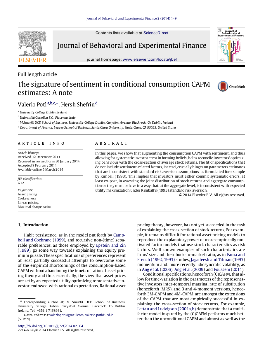 The signature of sentiment in conditional consumption CAPM estimates: A note