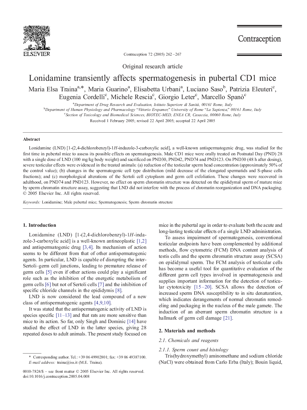 Lonidamine transiently affects spermatogenesis in pubertal CD1 mice