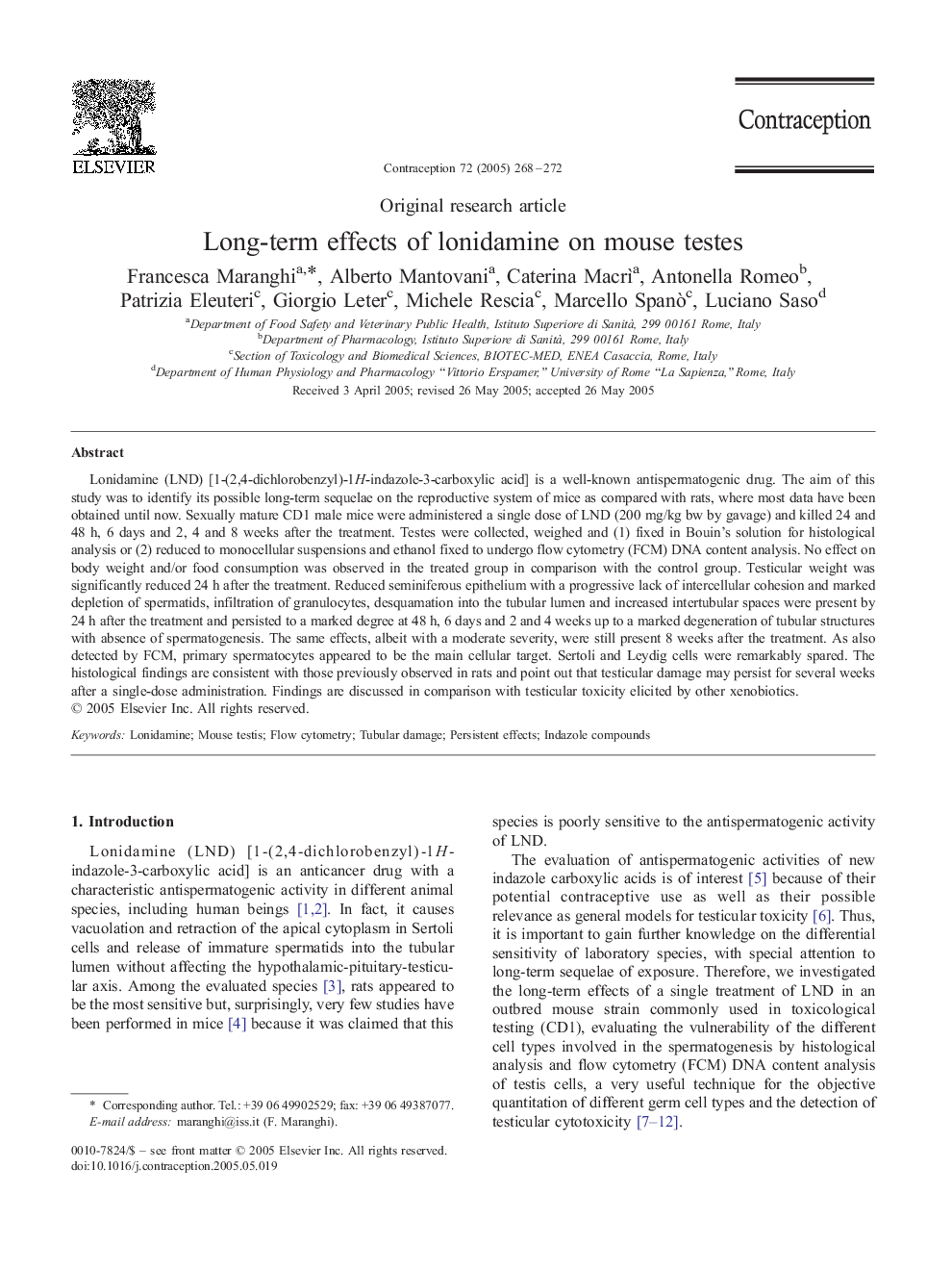 Long-term effects of lonidamine on mouse testes