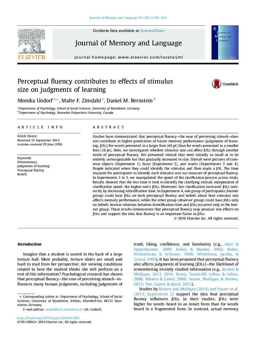 Perceptual fluency contributes to effects of stimulus size on judgments of learning