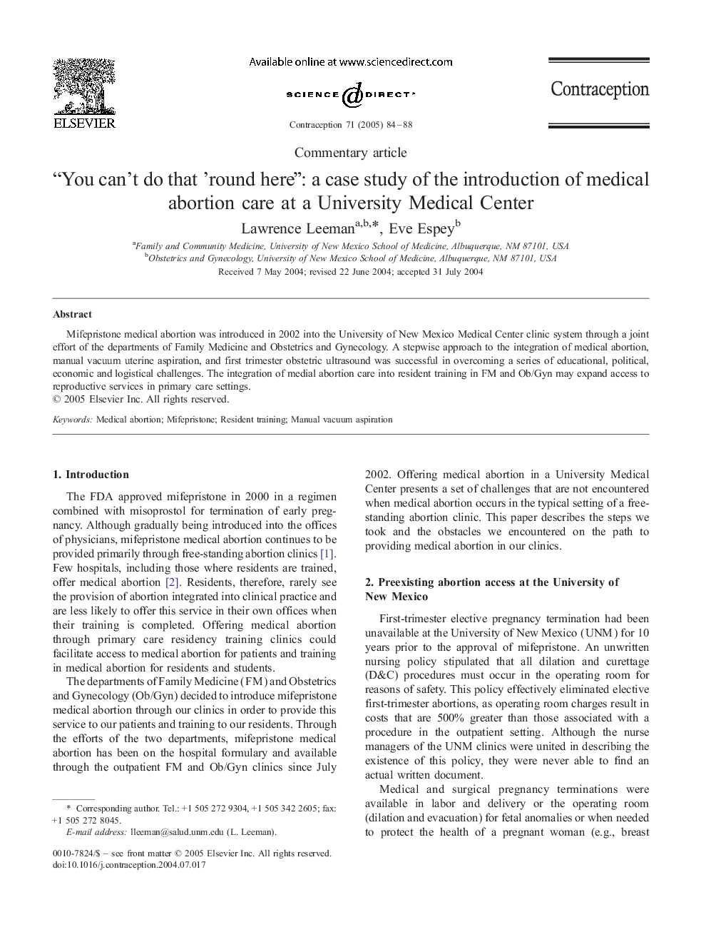 “You can't do that 'round here”: a case study of the introduction of medical abortion care at a University Medical Center